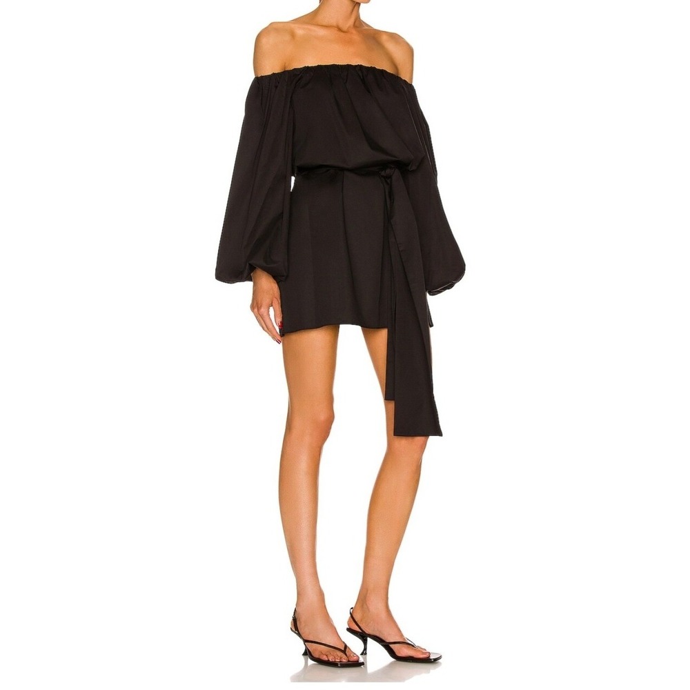 Alexis Doriana Black Cotton Off The Shoulder Puff Sleeve Mini Dress Size S